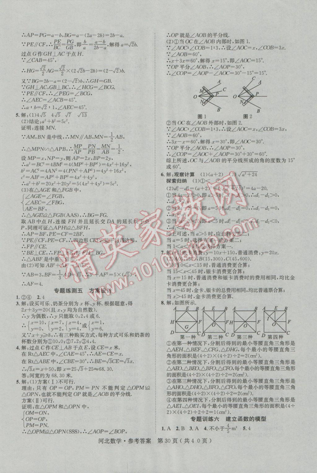 2017年中考2号河北考试说明的说明数学 参考答案第30页