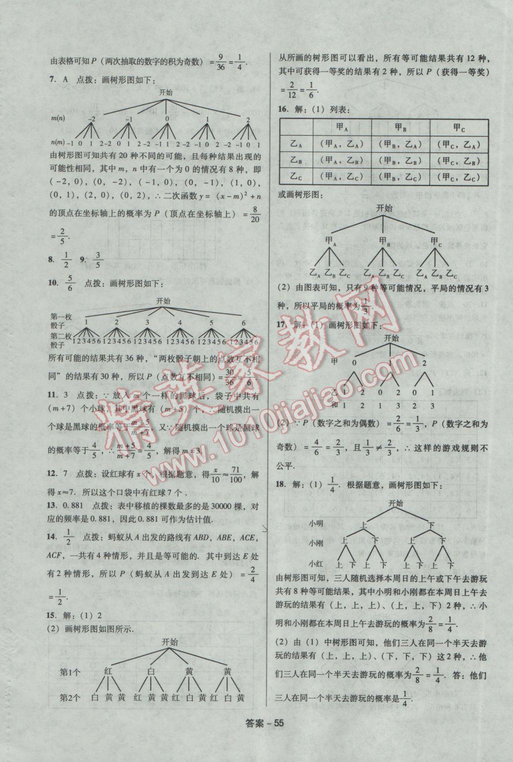 2017年学业水平测试全国历届中考真题分类一卷通数学 参考答案第55页