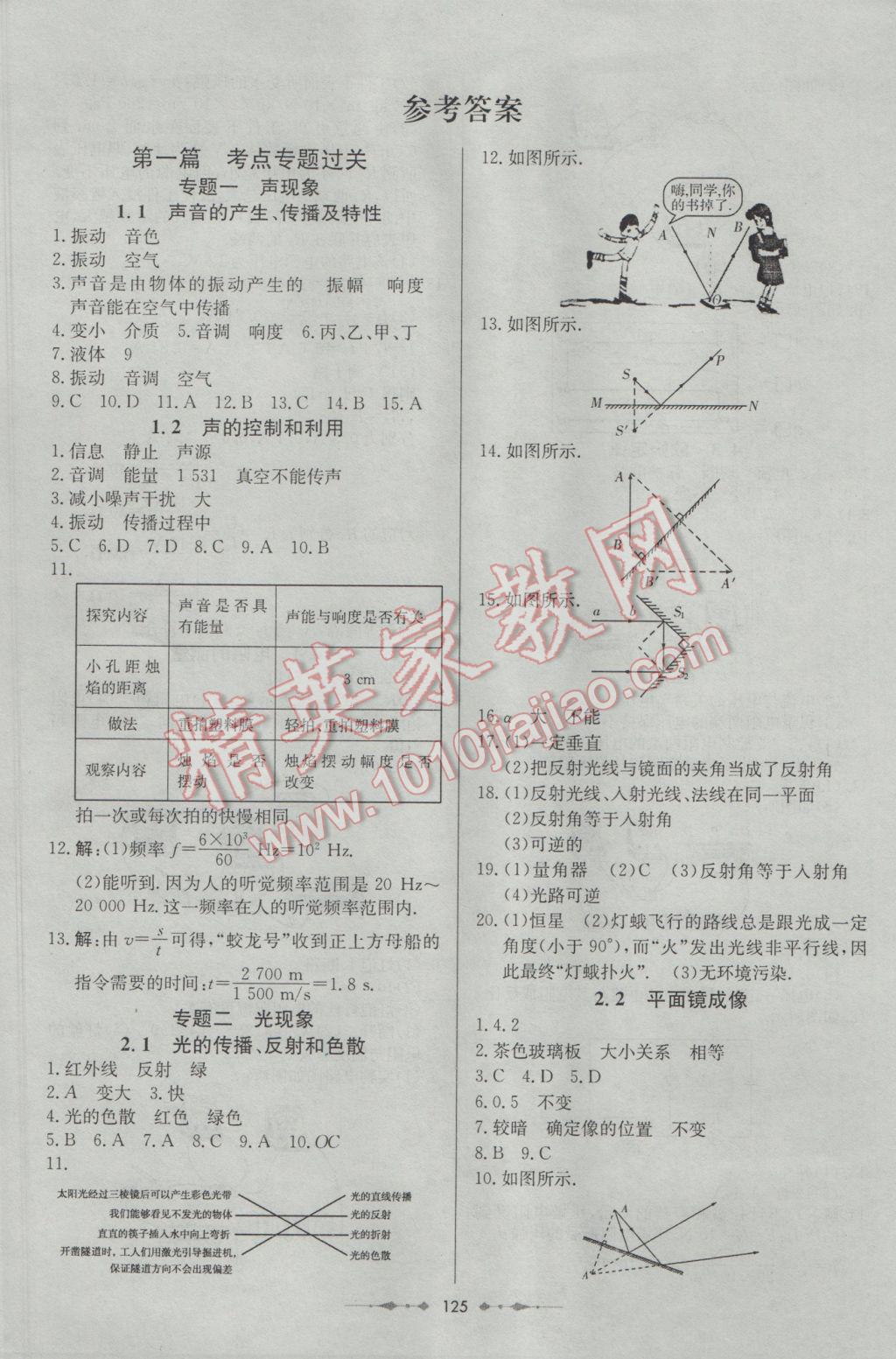 2017年中考專題總復(fù)習(xí)中考錦囊物理 參考答案第1頁