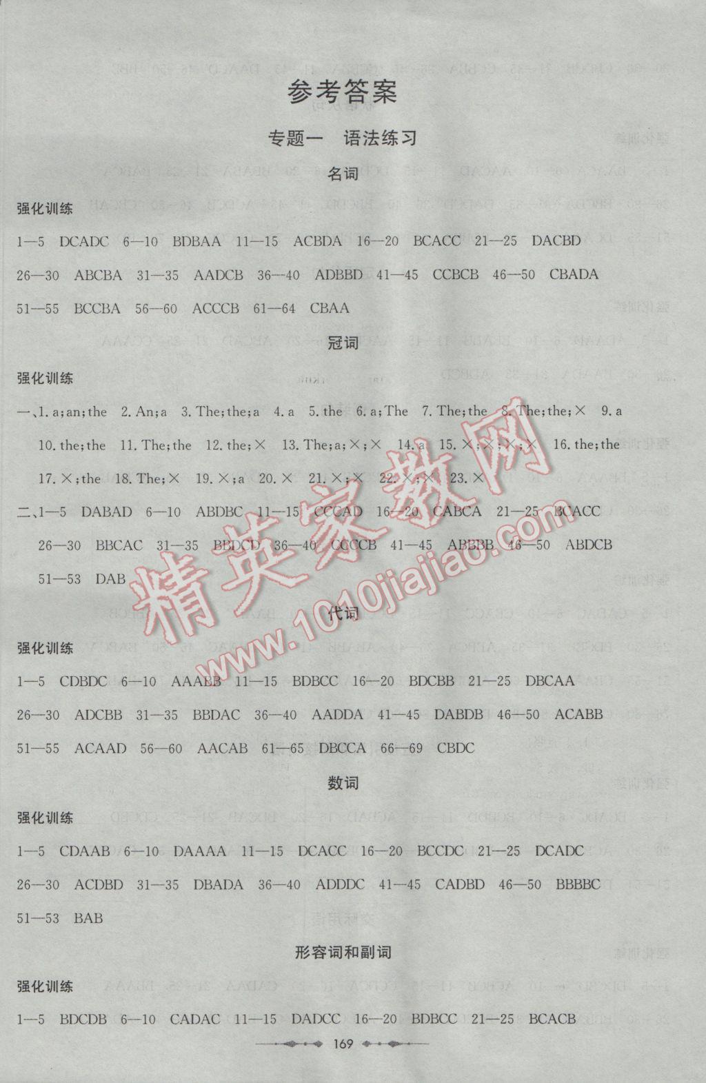 2017年中考專題總復(fù)習(xí)中考錦囊英語(yǔ) 參考答案第1頁(yè)