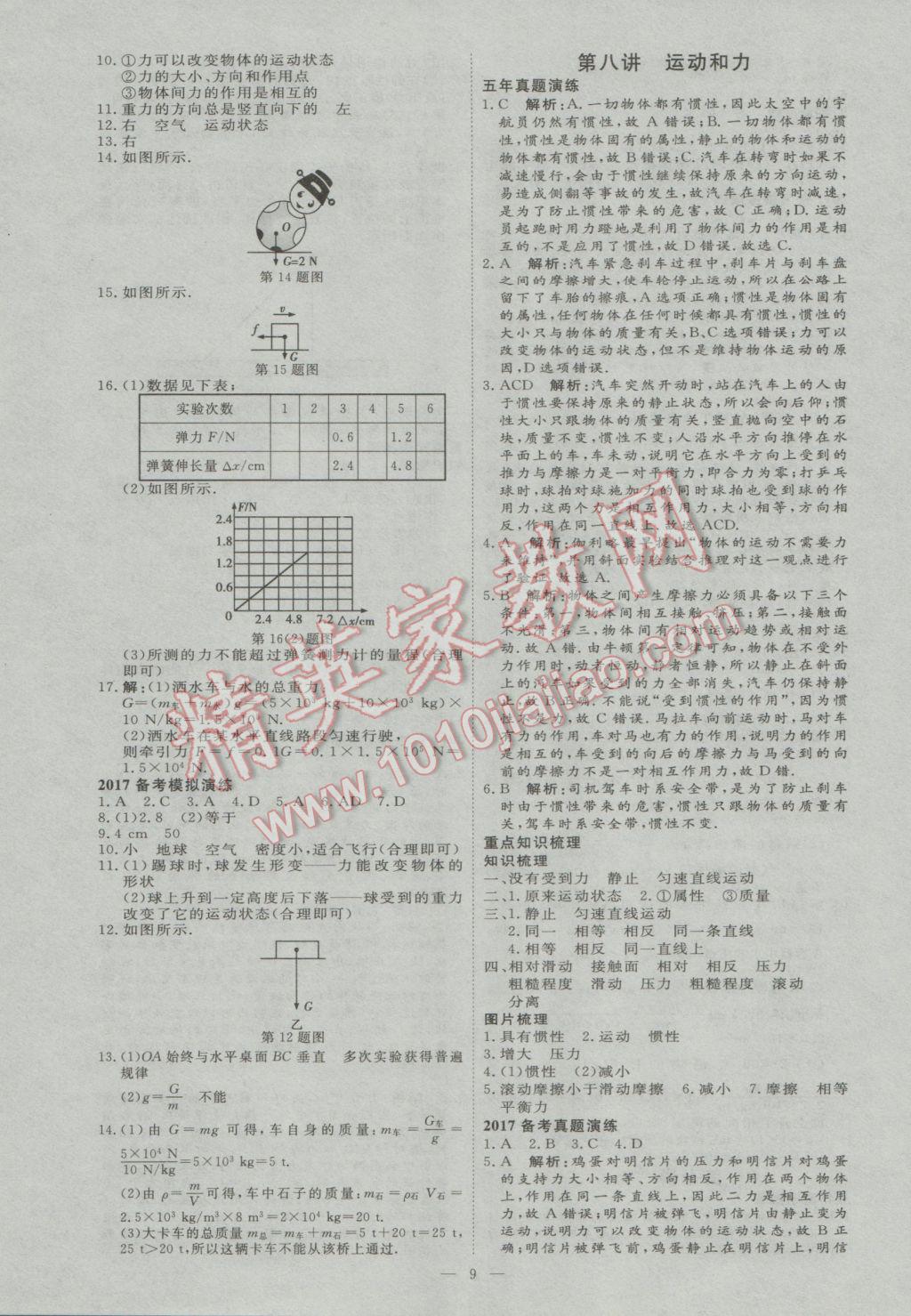 2017年优加学案赢在中考物理河北专版 参考答案第9页