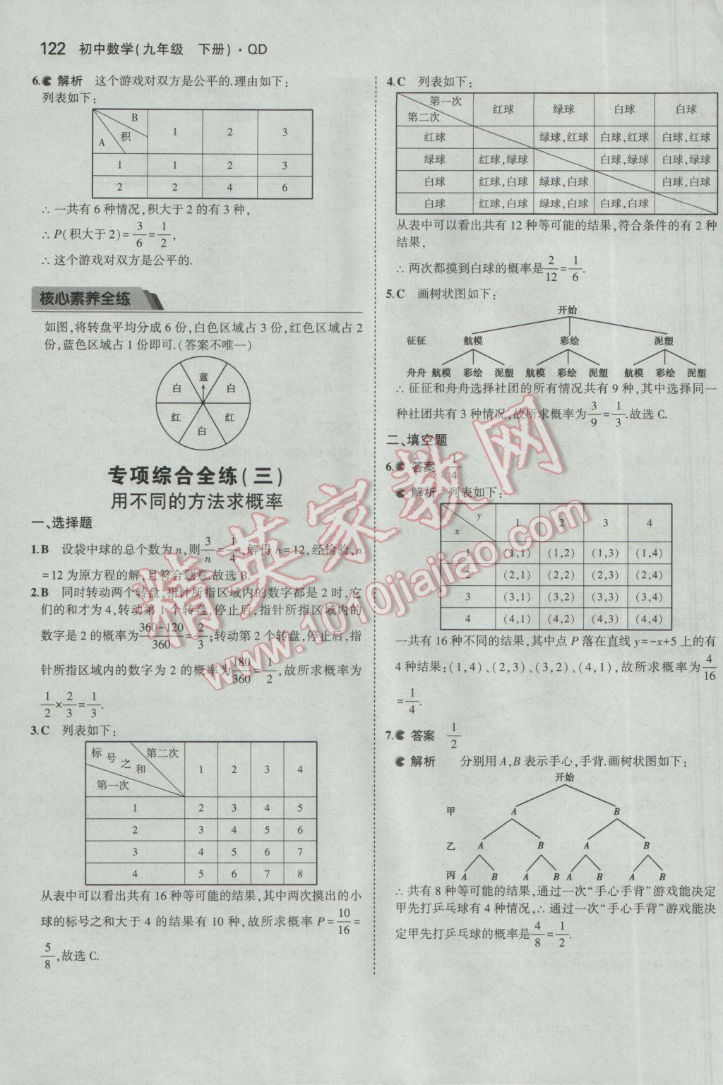 2017年5年中考3年模拟初中数学九年级下册青岛版 参考答案第22页