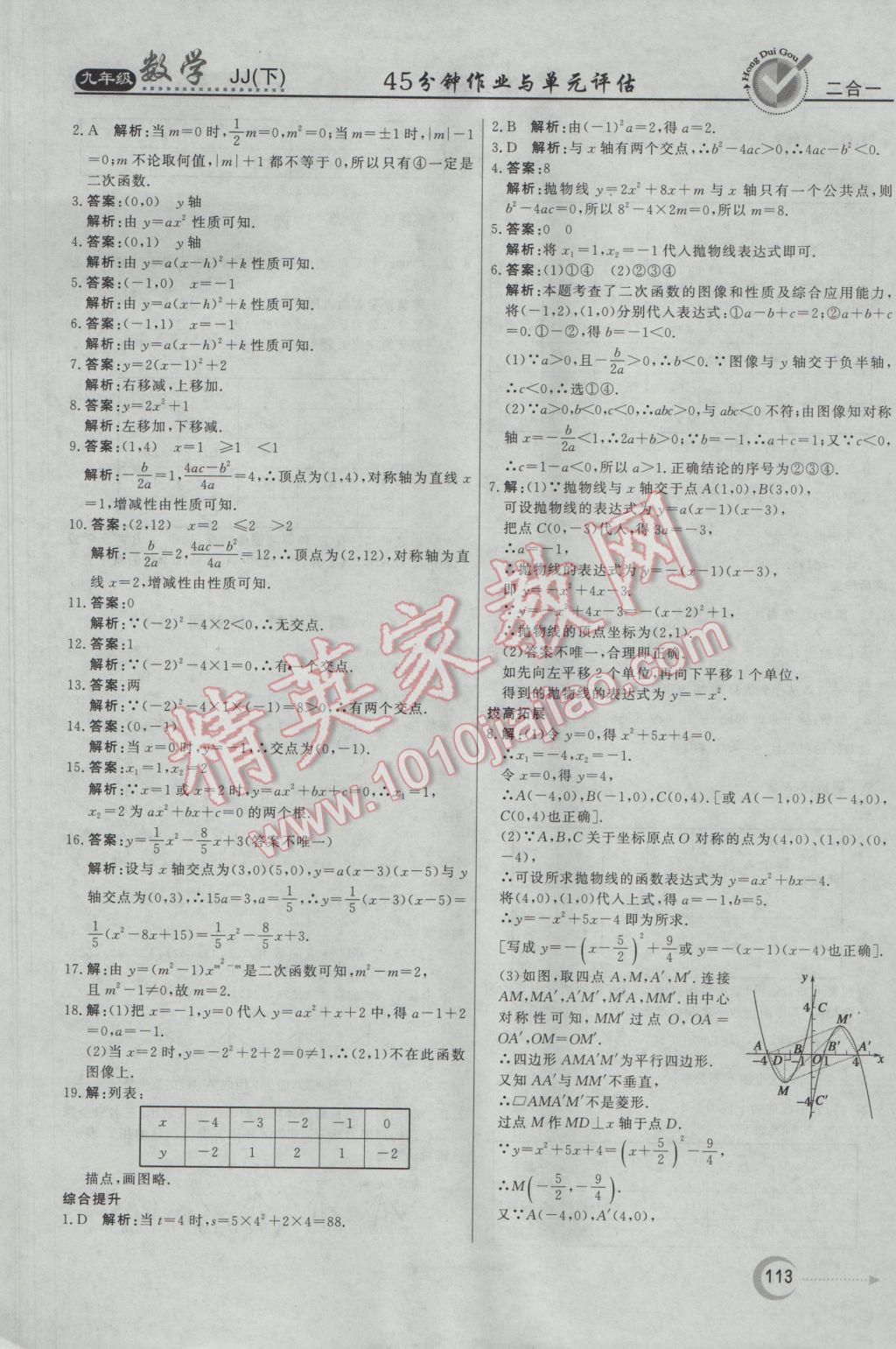 2017年红对勾45分钟作业与单元评估九年级数学下册冀教版 参考答案第21页