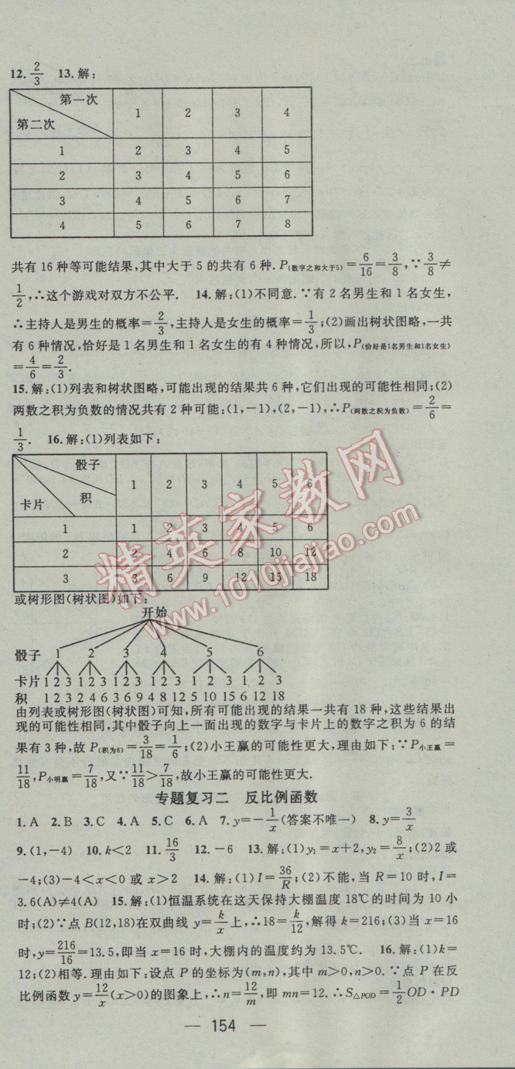 2017年名师测控九年级数学下册人教版 参考答案第18页