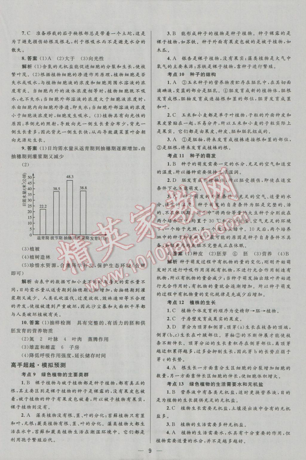 2017年中考高手生物 參考答案第9頁(yè)