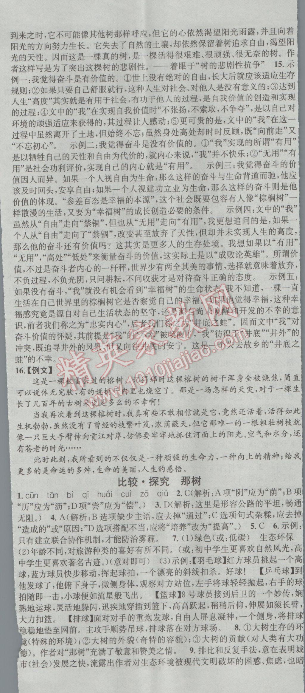 2017年名校課堂滾動(dòng)學(xué)習(xí)法九年級(jí)語(yǔ)文下冊(cè)北師大版 參考答案第8頁(yè)