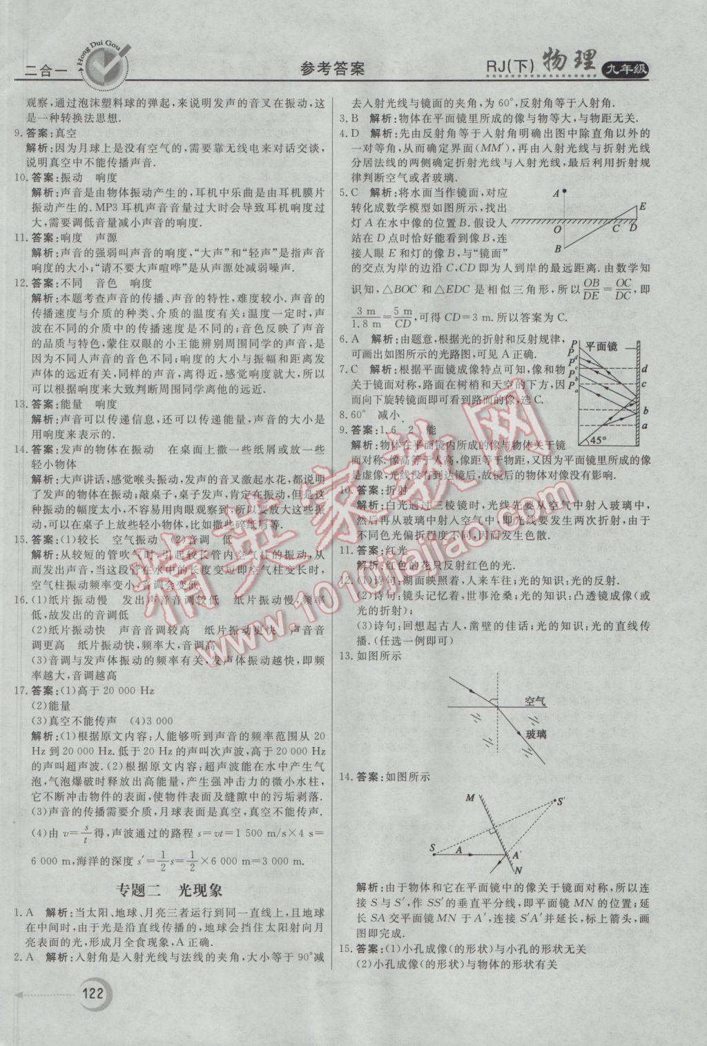 2017年紅對勾45分鐘作業(yè)與單元評估九年級物理下冊人教版 參考答案第14頁