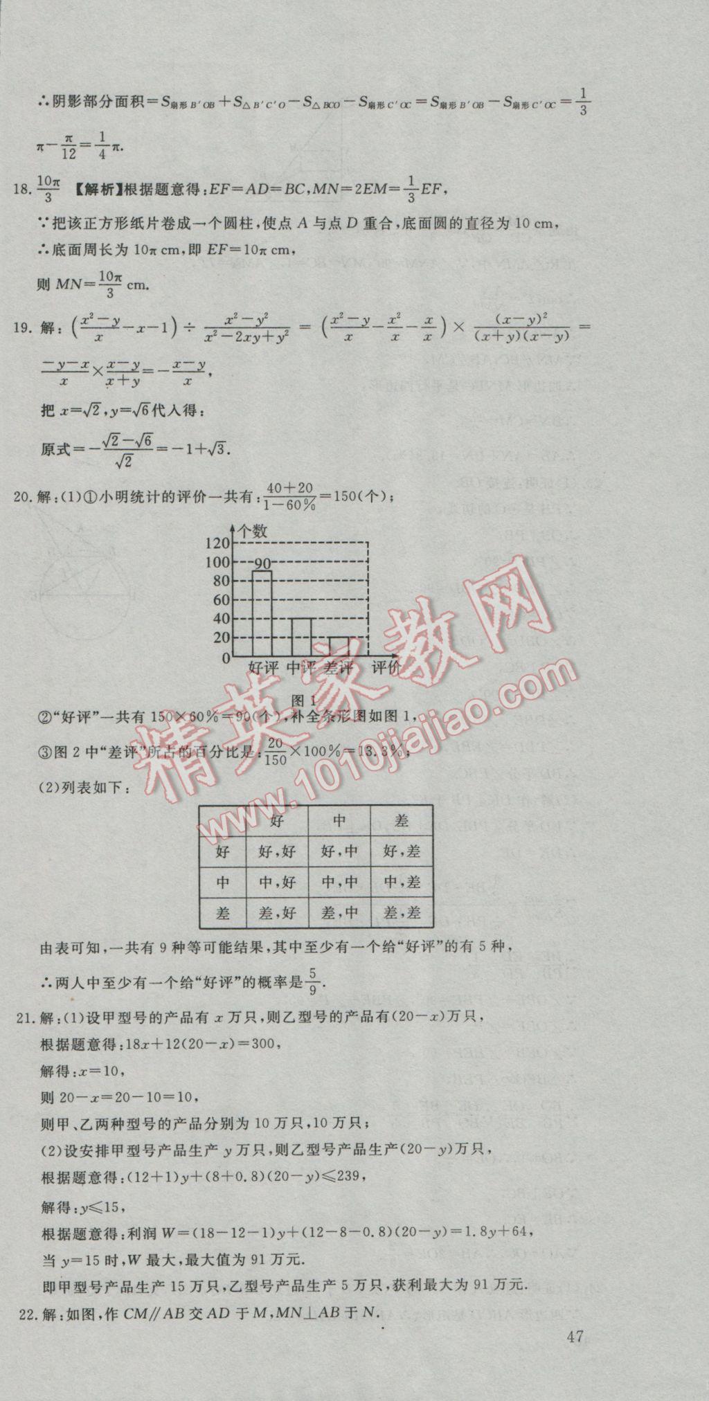 2017年河北中考必备中考第一卷巨匠金卷数学 参考答案第51页