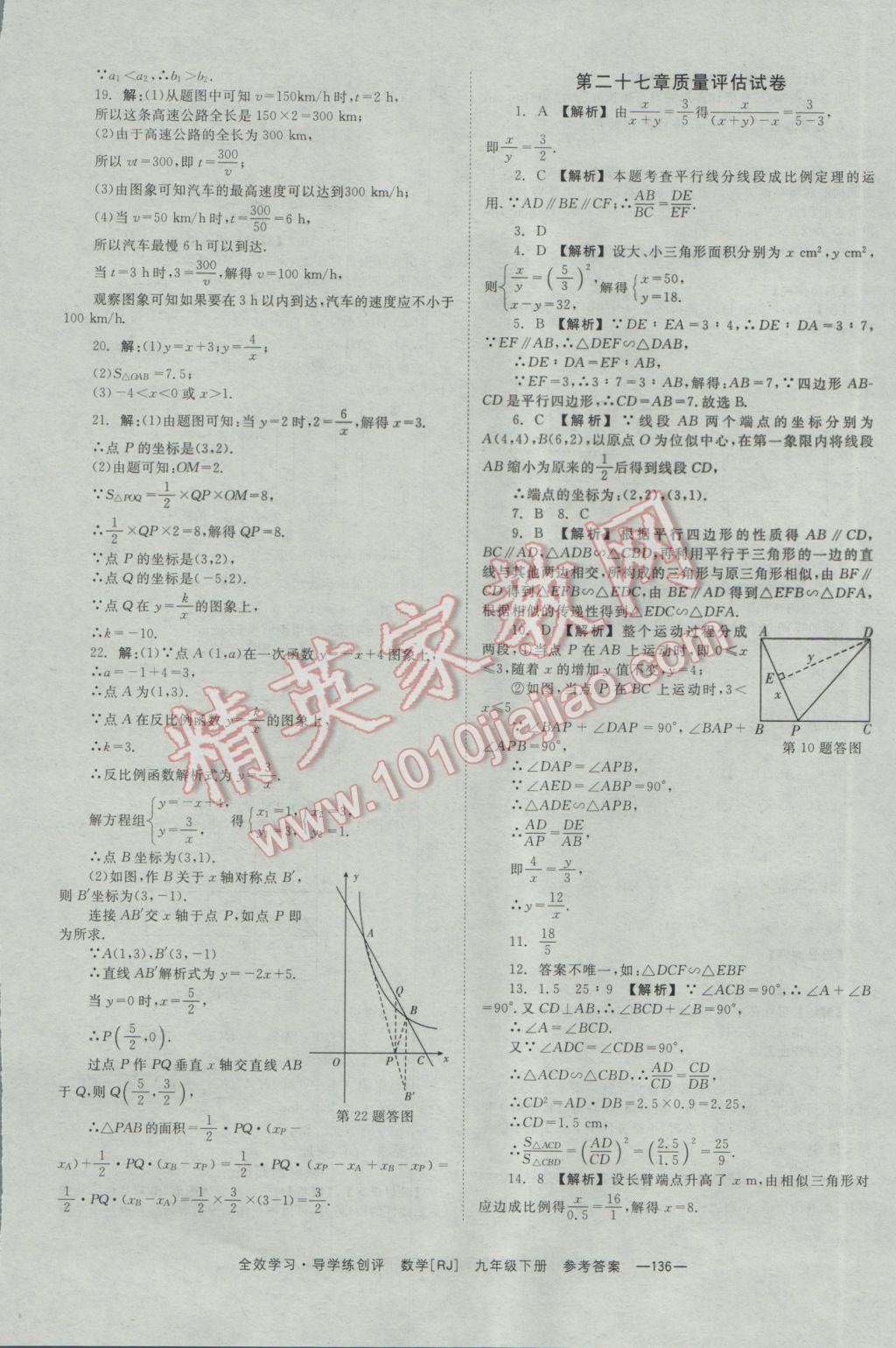 2017年全效學(xué)習(xí)九年級(jí)數(shù)學(xué)下冊(cè)人教版 參考答案第36頁(yè)