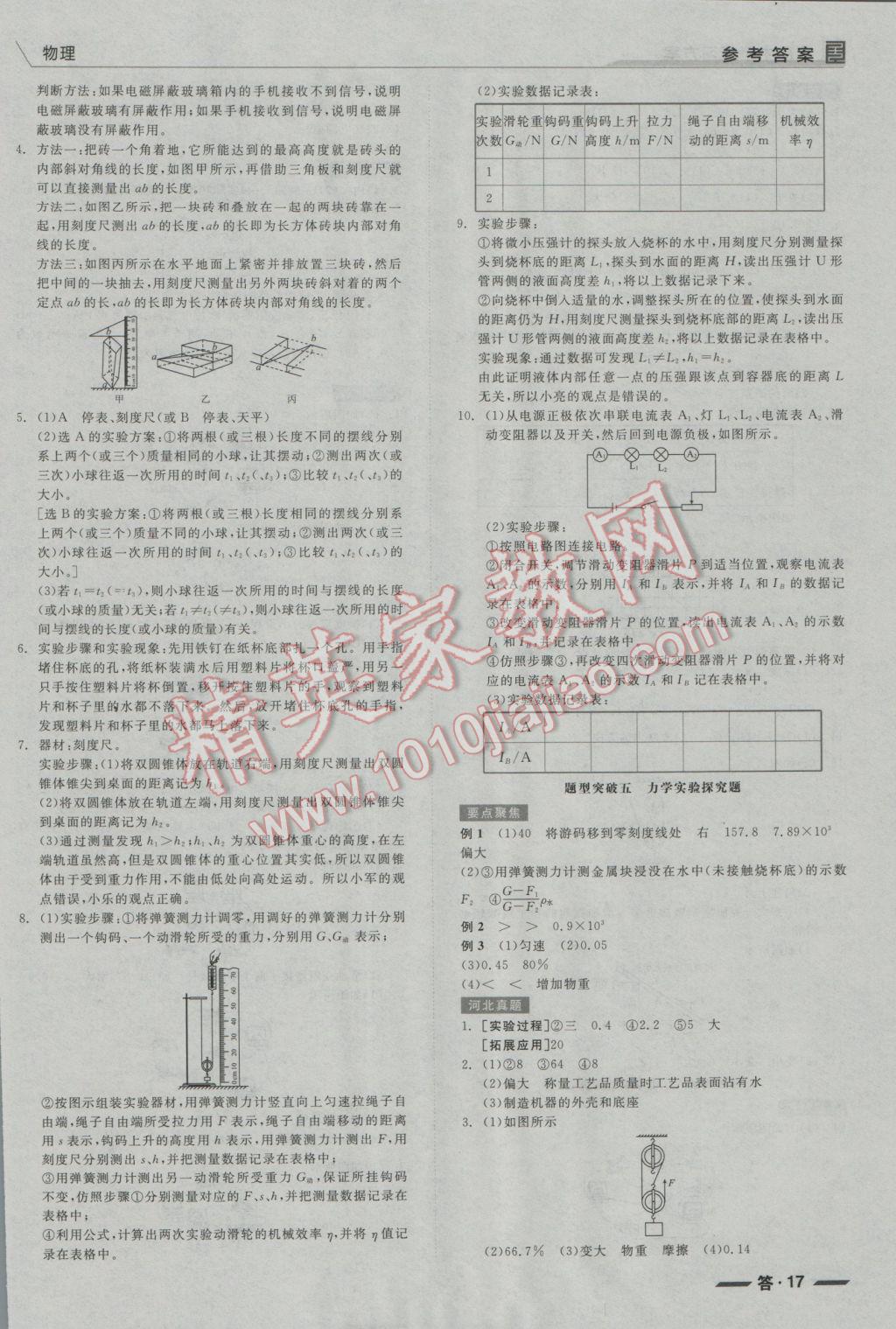 2017年全品中考復(fù)習(xí)方案物理河北 參考答案第17頁