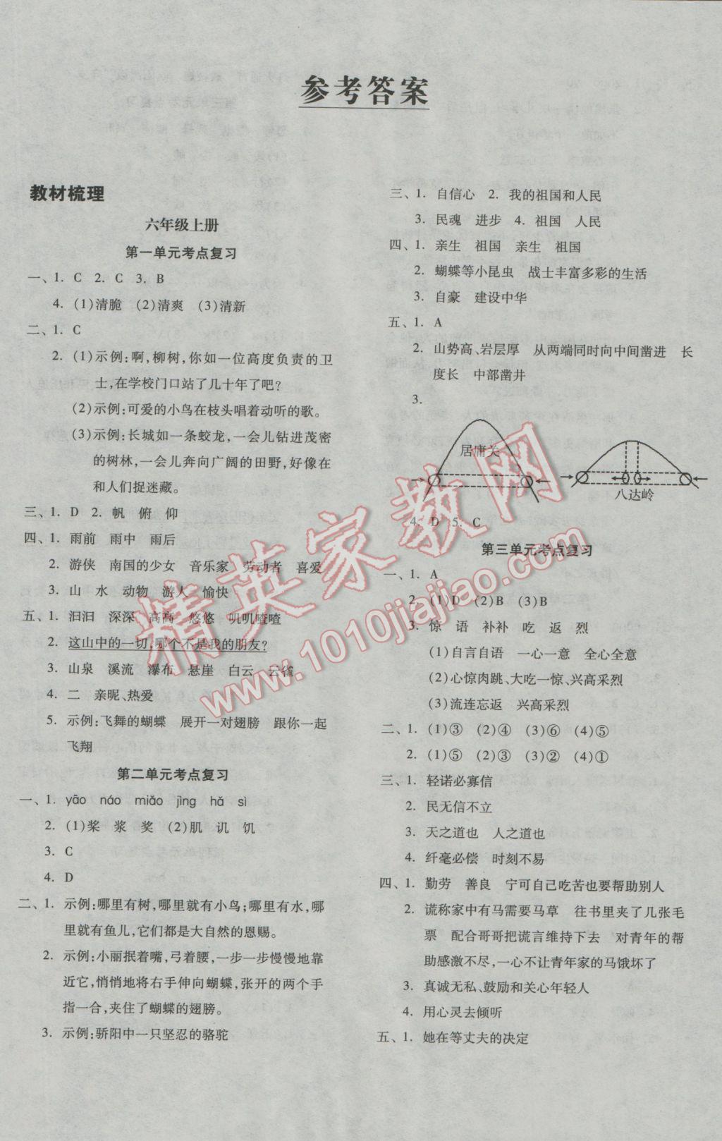 2017年全品小學總復習語文 參考答案第1頁