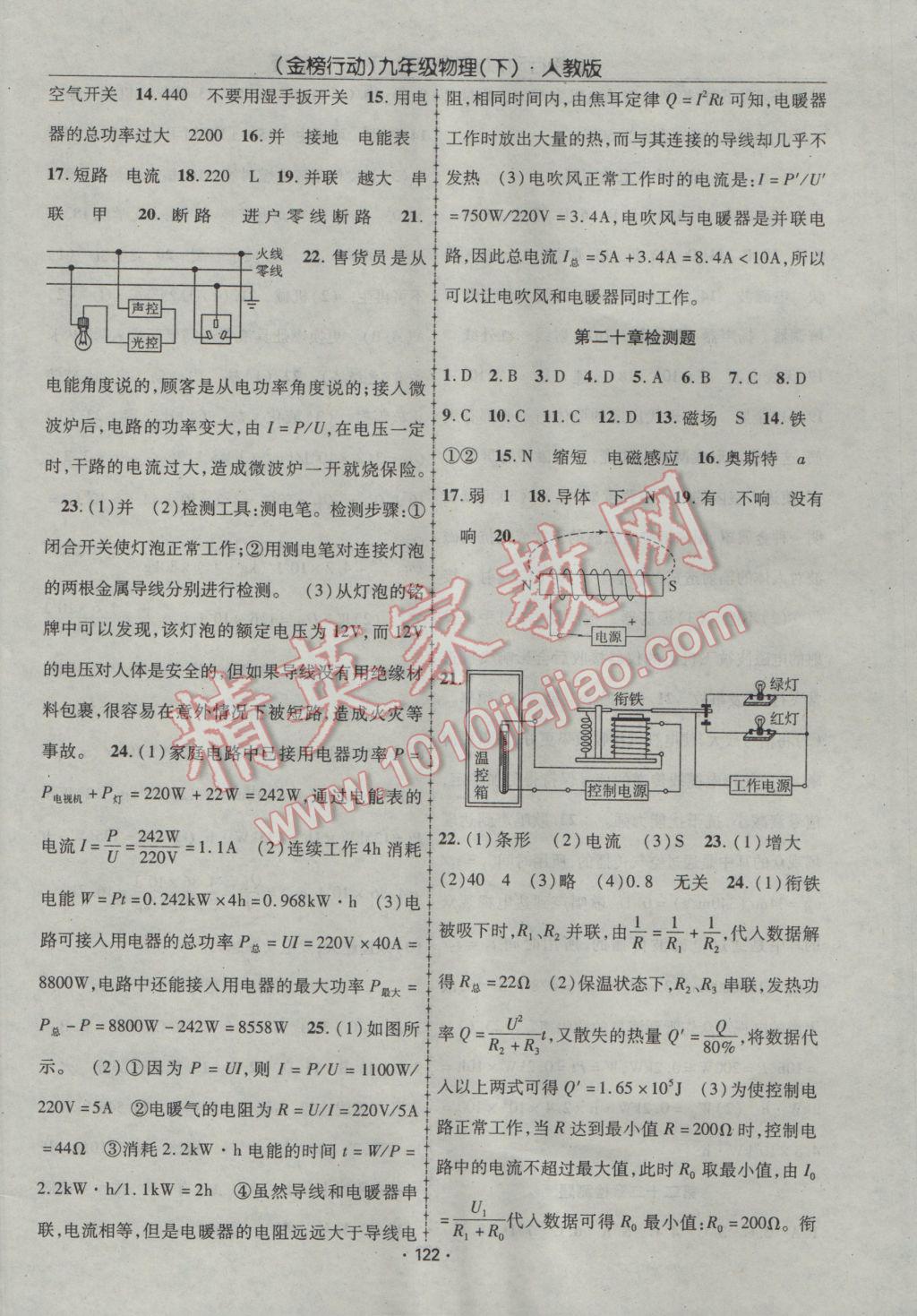 2017年金榜行動(dòng)課時(shí)導(dǎo)學(xué)案九年級(jí)物理下冊(cè)人教版 參考答案第14頁(yè)