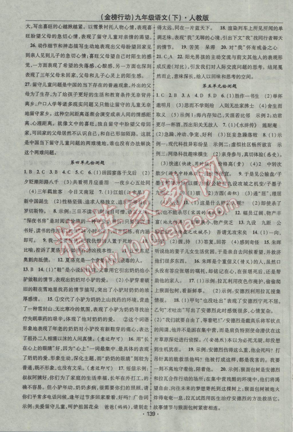 2017年金榜行動(dòng)課時(shí)導(dǎo)學(xué)案九年級(jí)語(yǔ)文下冊(cè)人教版 參考答案第15頁(yè)