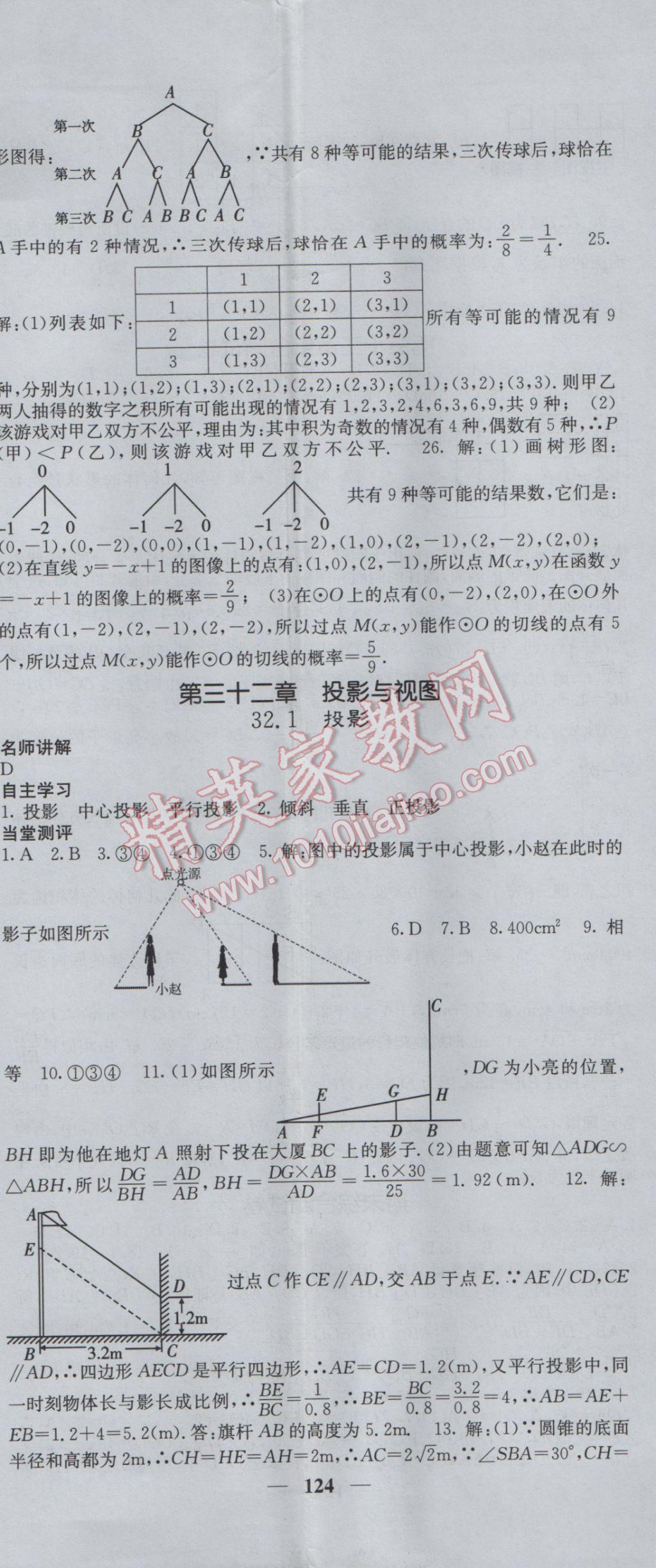 2017年课堂点睛九年级数学下册冀教版 参考答案第20页