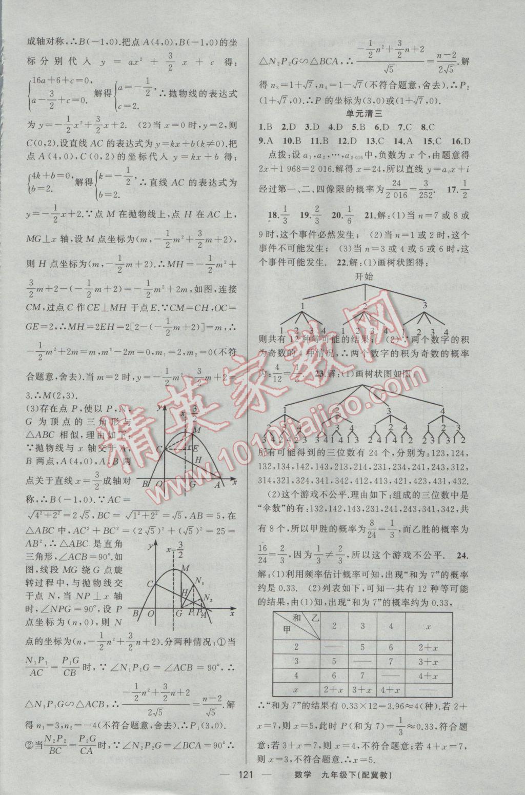 2017年四清导航九年级数学下册冀教版 参考答案第18页