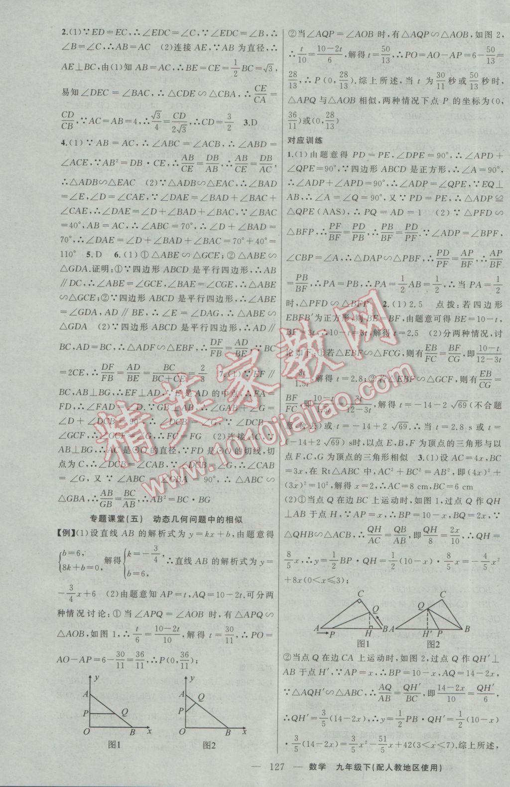 2017年原创新课堂九年级数学下册人教版 参考答案第7页