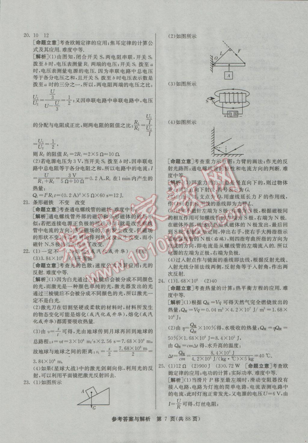 2017年春雨教育考必胜江苏13大市中考试卷精选物理 参考答案第7页