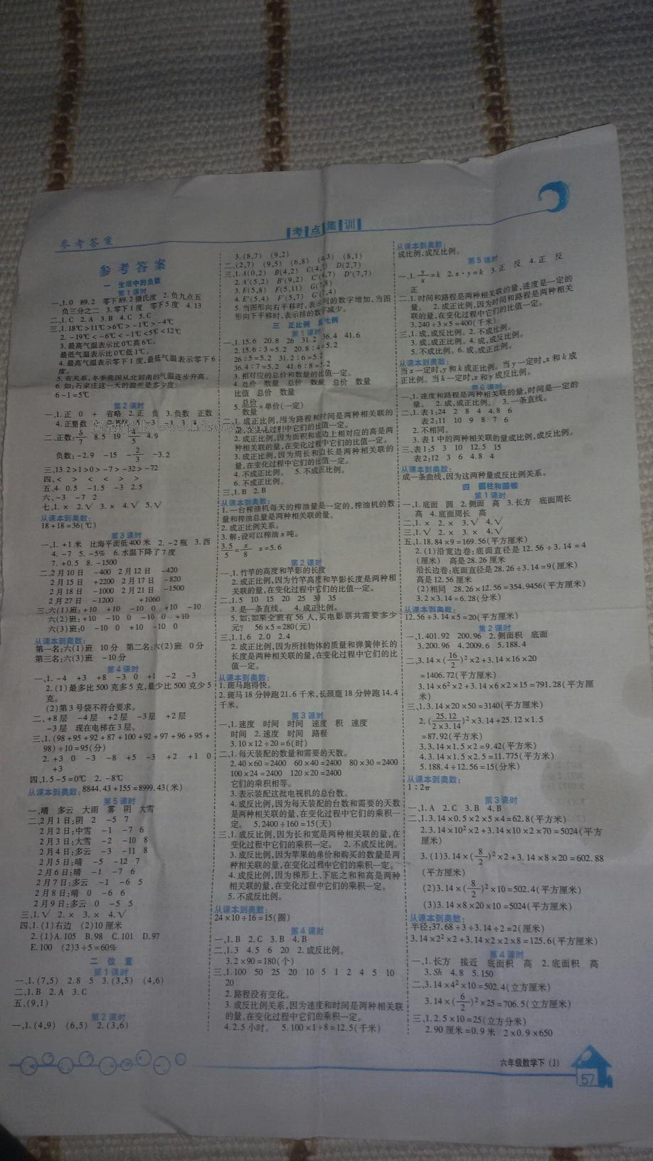 2015年全優(yōu)課堂考點集訓與滿分備考六年級數(shù)學下冊 第9頁