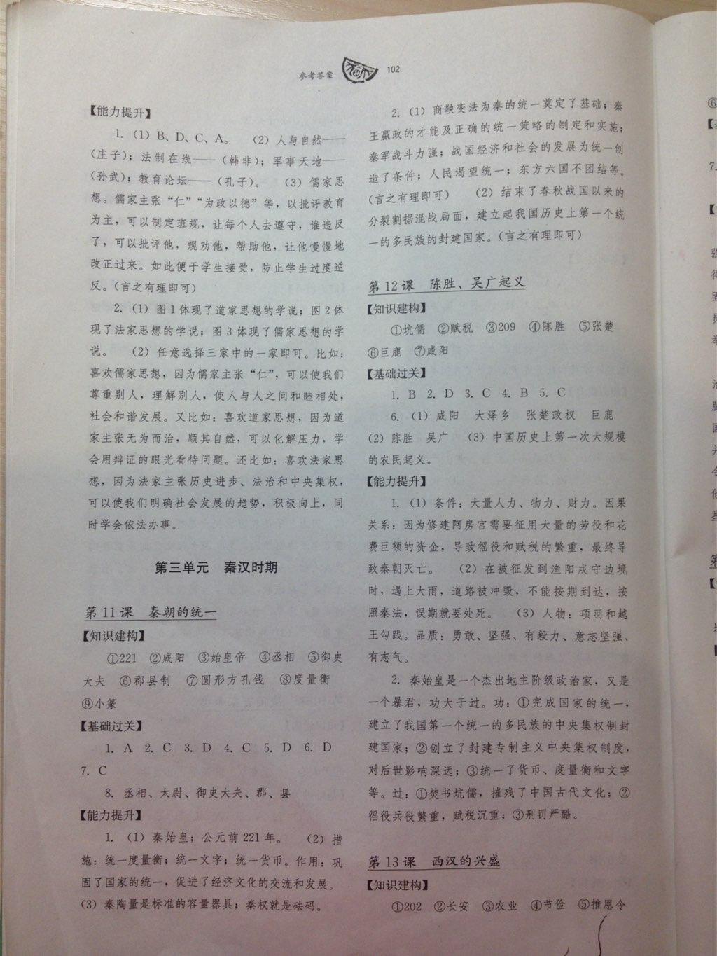 2016年長(zhǎng)江作業(yè)本同步練習(xí)冊(cè)七年級(jí)歷史上冊(cè)川教版 第22頁(yè)