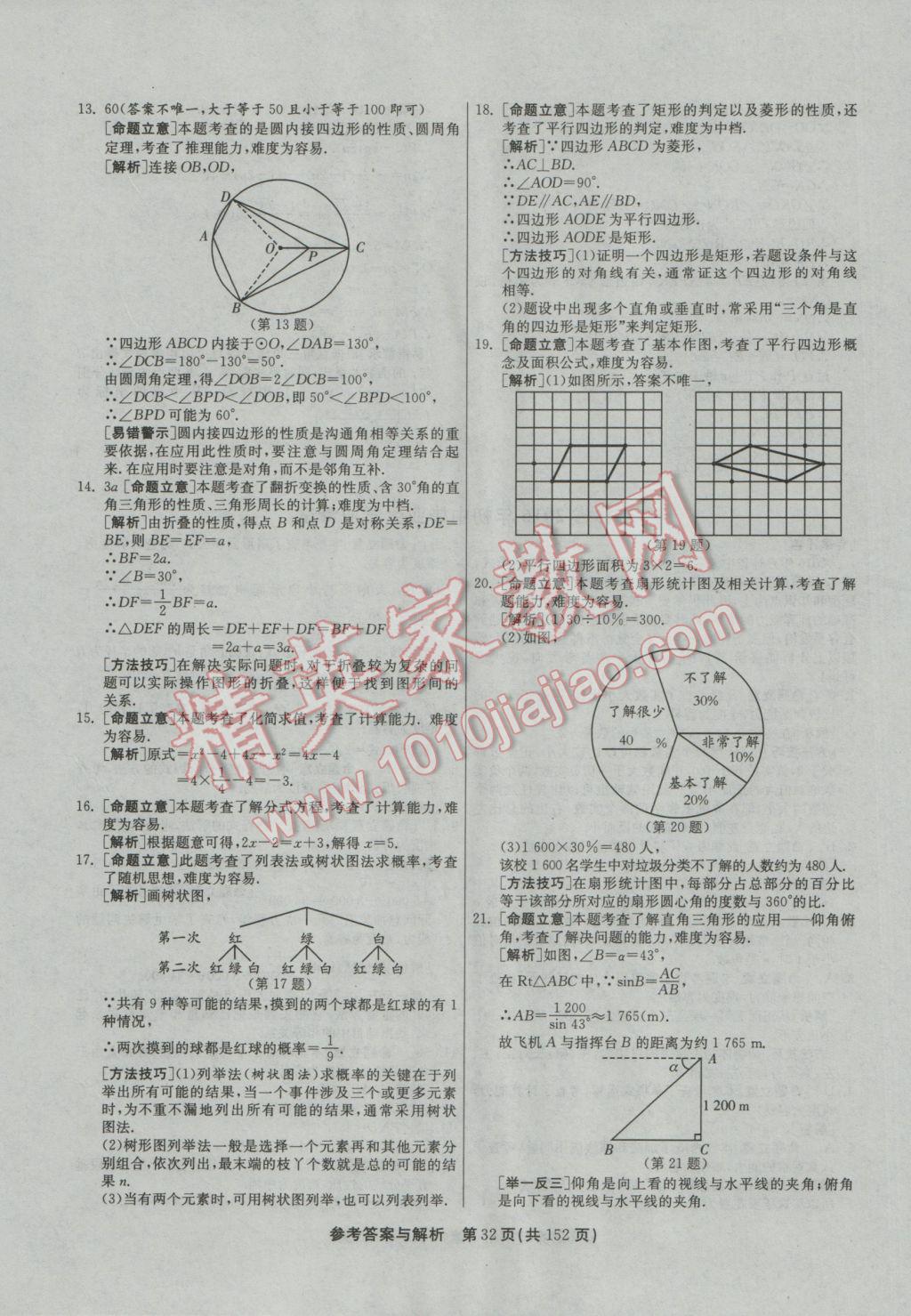 2017年春雨教育考必勝全國(guó)中考試卷精選數(shù)學(xué) 參考答案第32頁(yè)