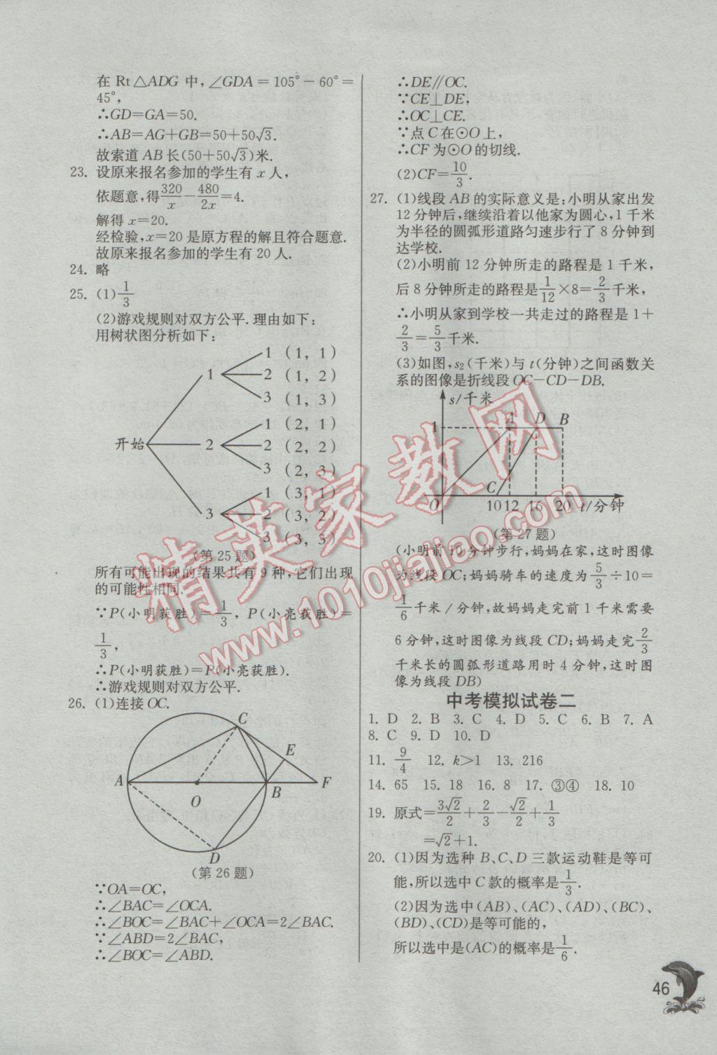 2017年實(shí)驗(yàn)班提優(yōu)訓(xùn)練九年級(jí)數(shù)學(xué)下冊(cè)蘇科版 參考答案第46頁(yè)