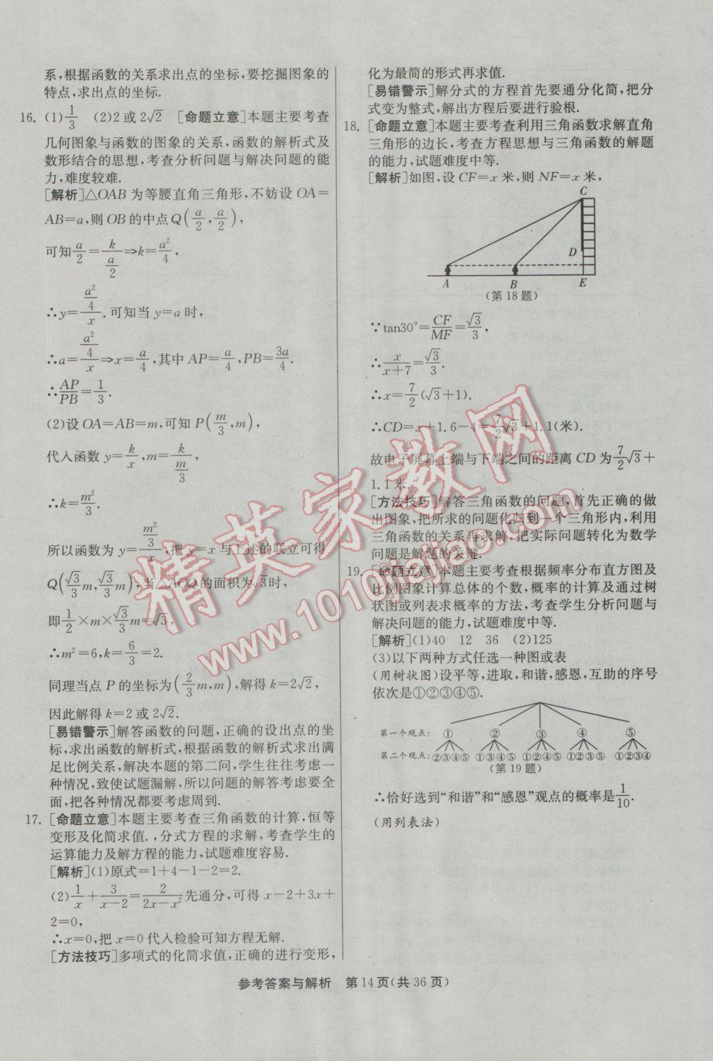 2017年春雨教育考必勝浙江省中考試卷精選數(shù)學(xué) 模擬卷參考答案第66頁