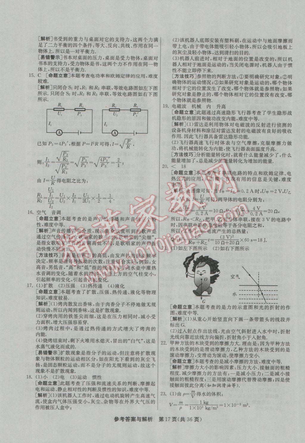 2017年春雨教育考必勝福建省中考試卷精選物理 模擬試卷參考答案第45頁(yè)