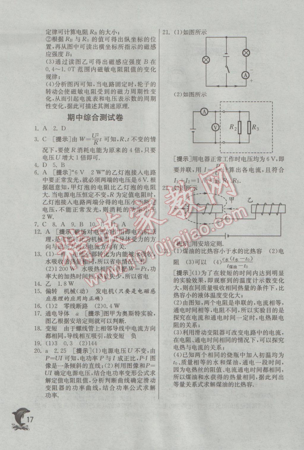 2017年實(shí)驗(yàn)班提優(yōu)訓(xùn)練九年級(jí)物理下冊(cè)蘇科版 參考答案第17頁(yè)