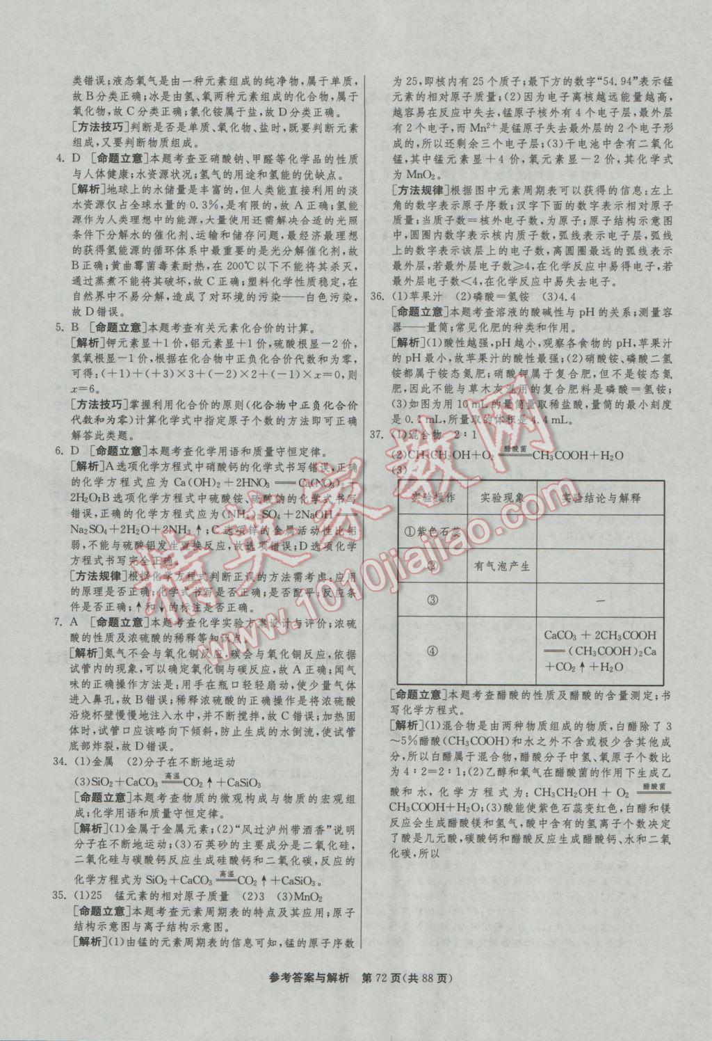 2017年春雨教育考必胜全国中考试卷精选化学 参考答案第72页