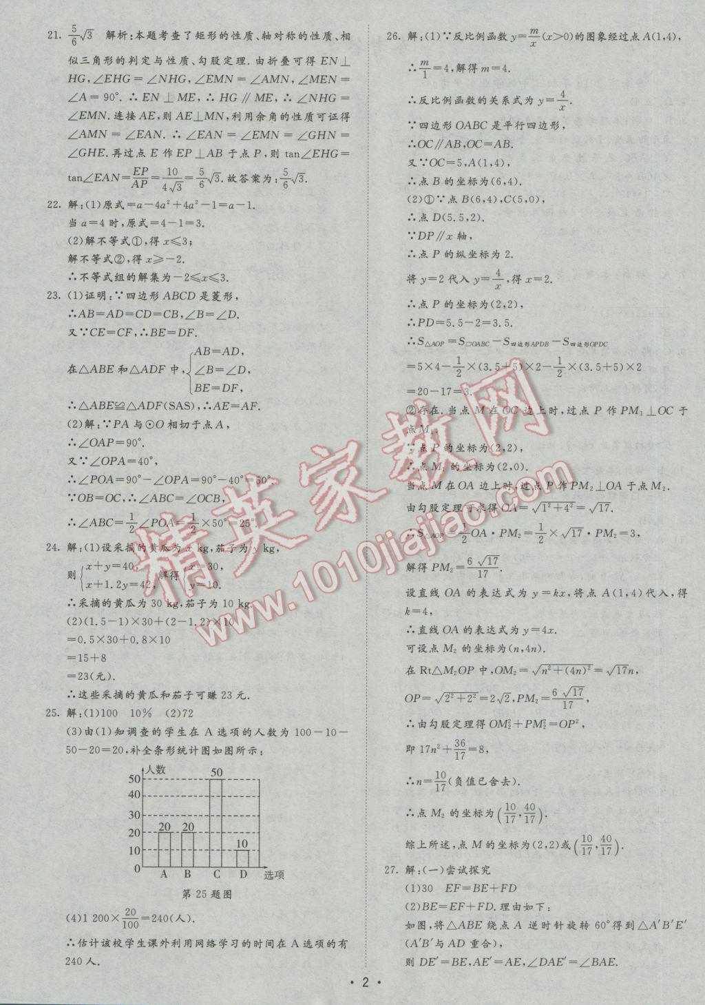 2017年正大图书中考试题汇编山东省17地市加13套全国卷数学 参考答案第2页