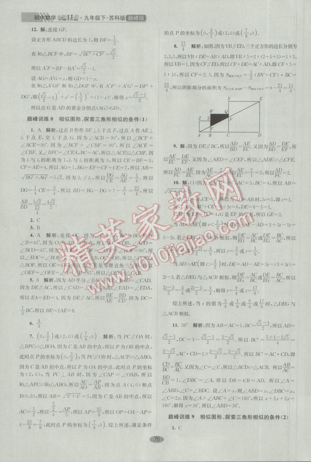 2017年初中數(shù)學小題狂做九年級下冊蘇科版巔峰版 參考答案第10頁