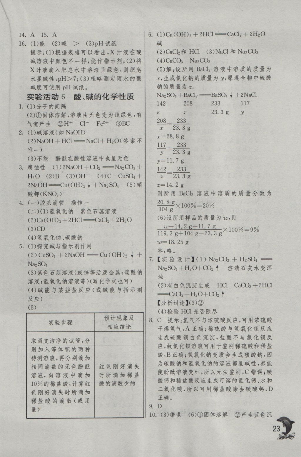 2017年实验班提优训练九年级化学下册人教版 参考答案第23页