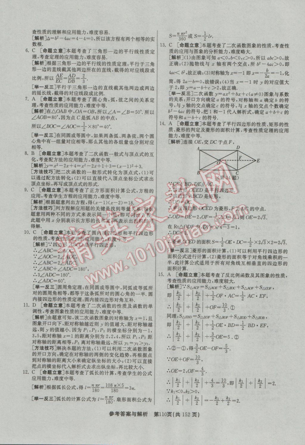 2017年春雨教育考必胜全国中考试卷精选数学 参考答案第110页