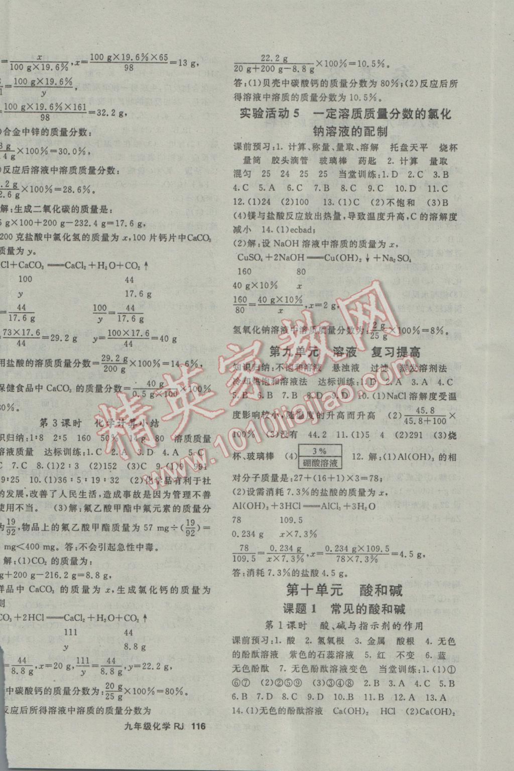 2017年名师大课堂九年级化学下册人教版 参考答案第4页