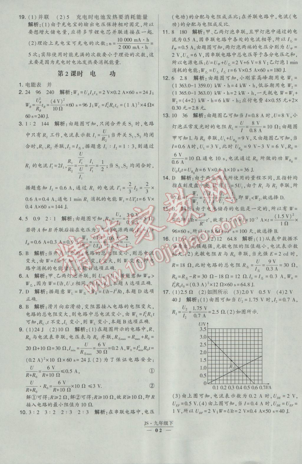 2017年經(jīng)綸學(xué)典學(xué)霸九年級(jí)物理下冊(cè)江蘇版 參考答案第2頁(yè)