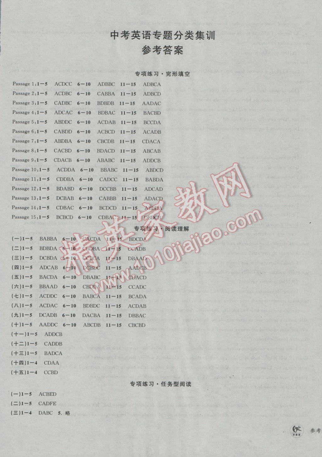 2017年学而优中考专题分类集训英语 参考答案第1页