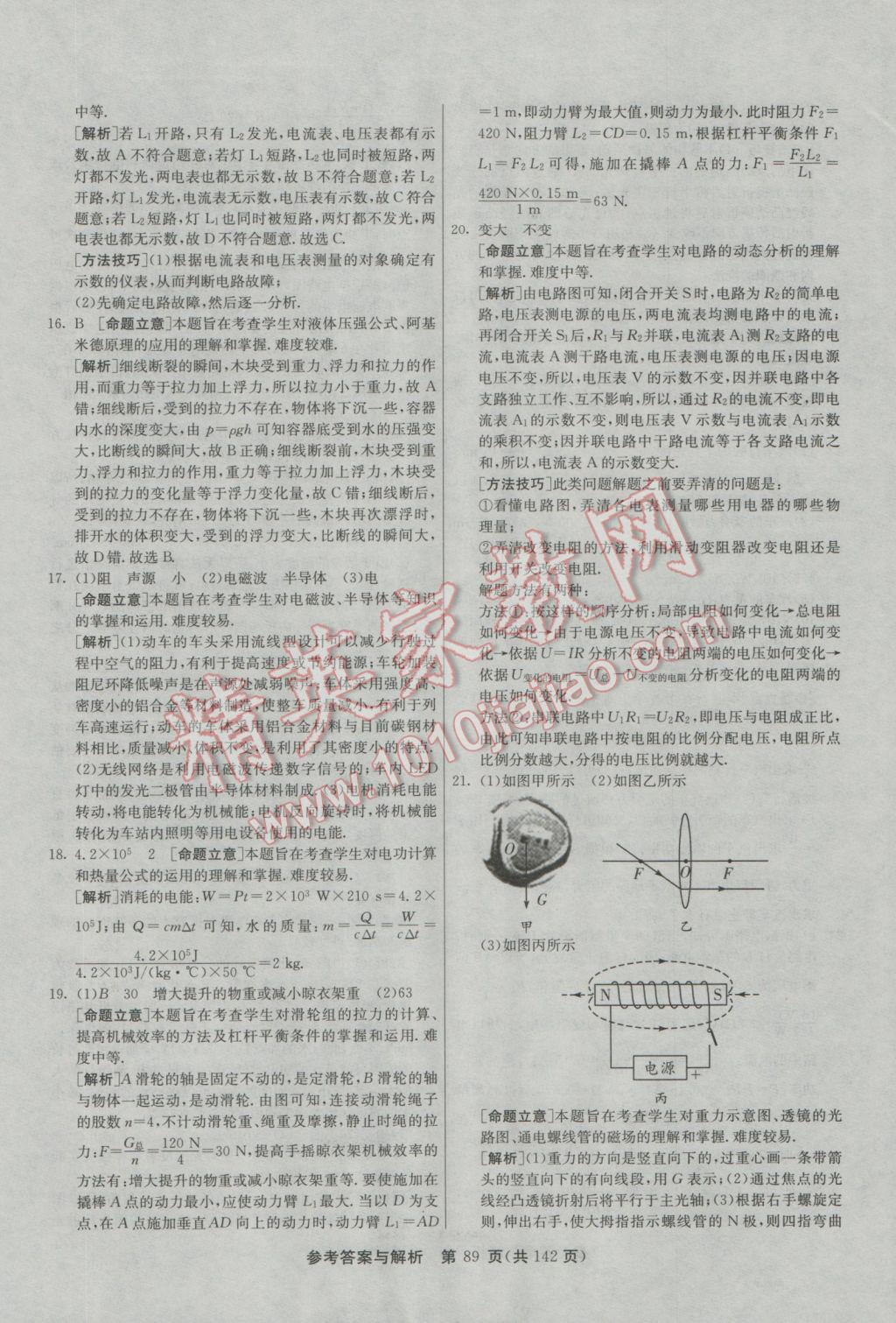 2017年春雨教育考必勝全國中考試卷精選物理 參考答案第89頁