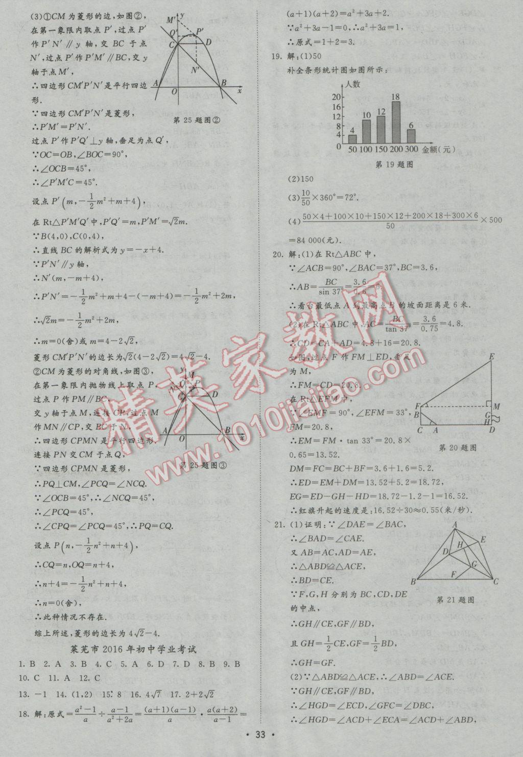 2017年正大图书中考试题汇编山东省17地市加13套全国卷数学 参考答案第33页