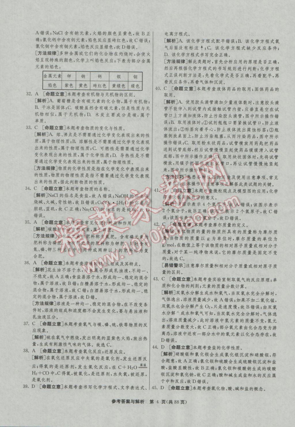 2017年春雨教育考必胜全国中考试卷精选化学 参考答案第4页