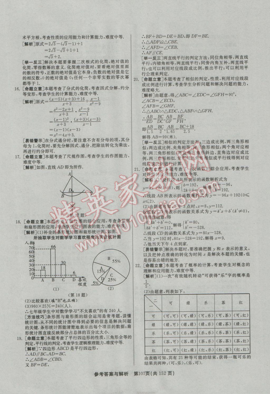 2017年春雨教育考必勝全國中考試卷精選數(shù)學(xué) 參考答案第107頁