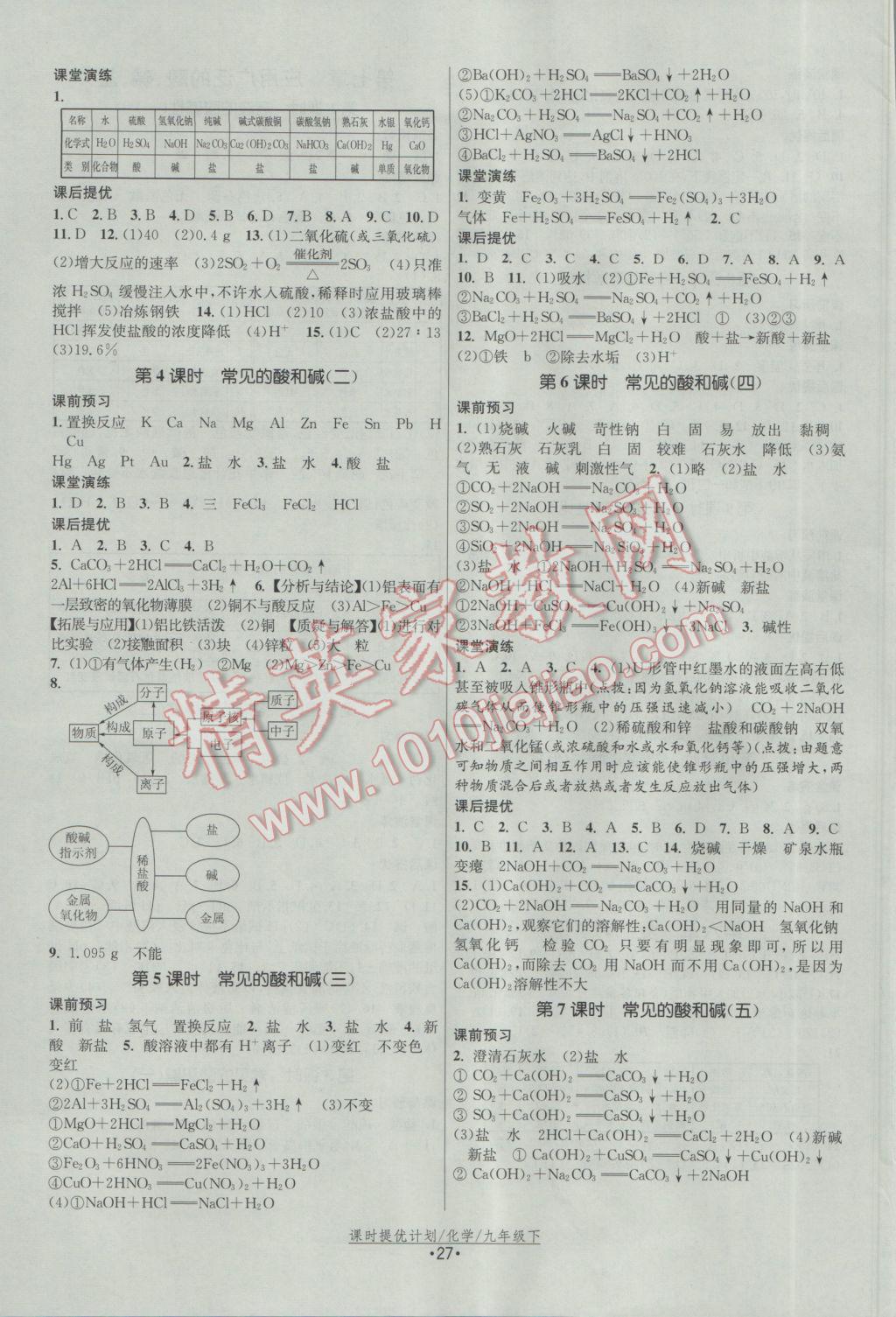 2017年課時提優(yōu)計劃作業(yè)本九年級化學下冊滬教版 參考答案第3頁