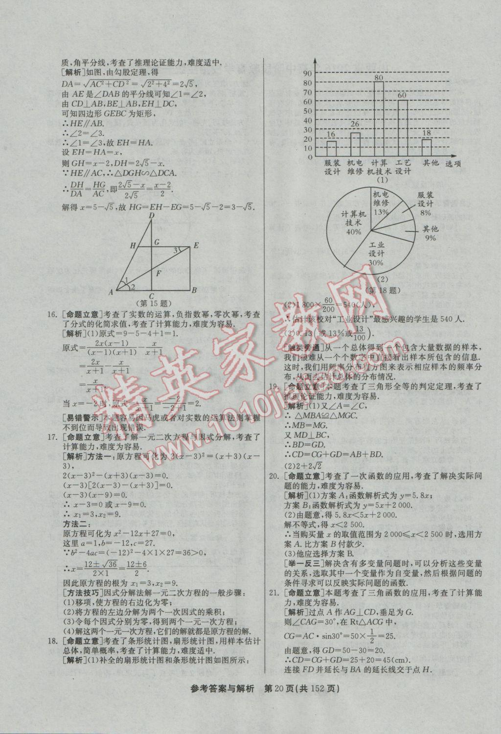 2017年春雨教育考必勝全國中考試卷精選數(shù)學(xué) 參考答案第20頁