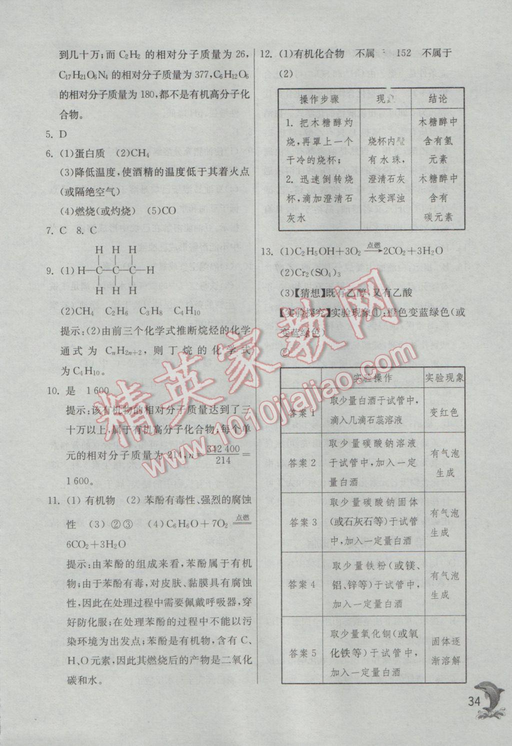 2017年实验班提优训练九年级化学下册沪教版 参考答案第34页