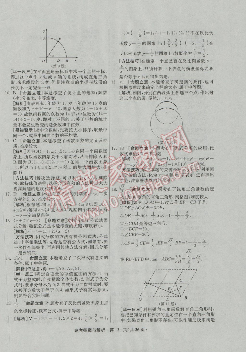 2017年春雨教育考必勝福建省中考試卷精選數(shù)學 參考答案第2頁