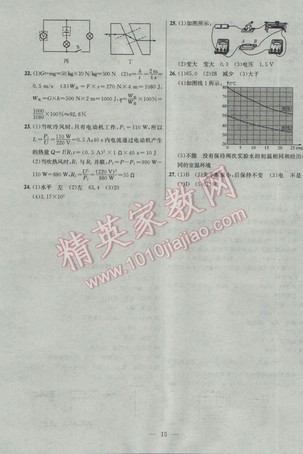 2017年提優(yōu)訓(xùn)練非常階段123九年級物理下冊江蘇版 參考答案第15頁