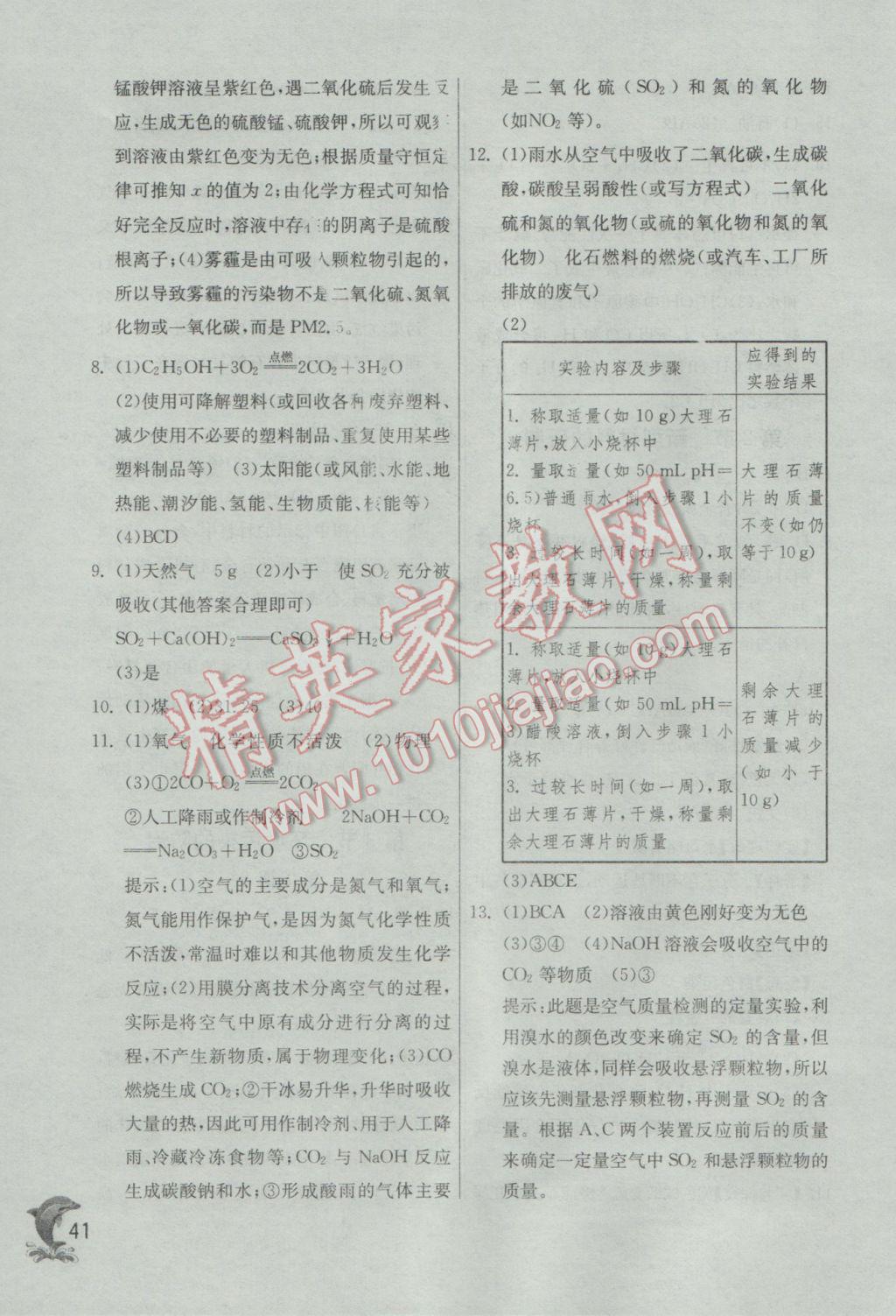 2017年实验班提优训练九年级化学下册沪教版 参考答案第41页