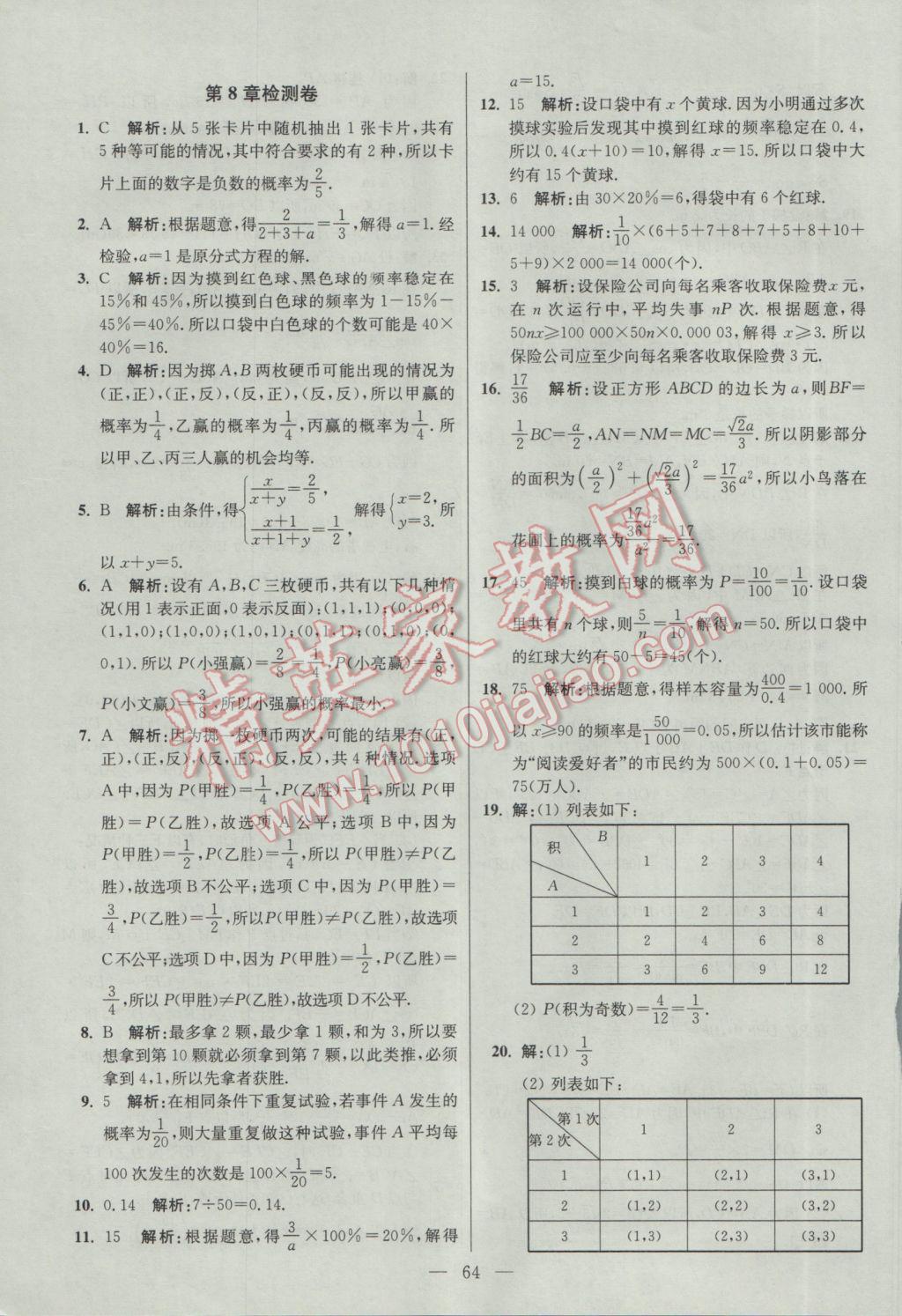 2017年初中數(shù)學小題狂做九年級下冊蘇科版提優(yōu)版 參考答案第64頁