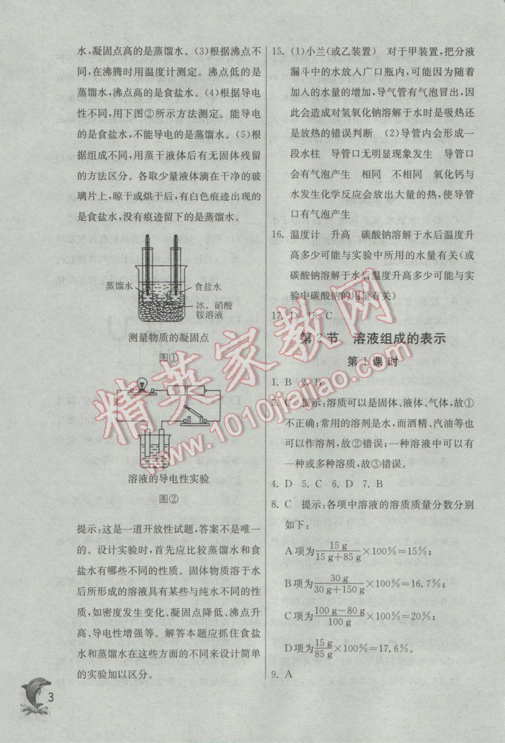 2017年实验班提优训练九年级化学下册沪教版 参考答案第3页