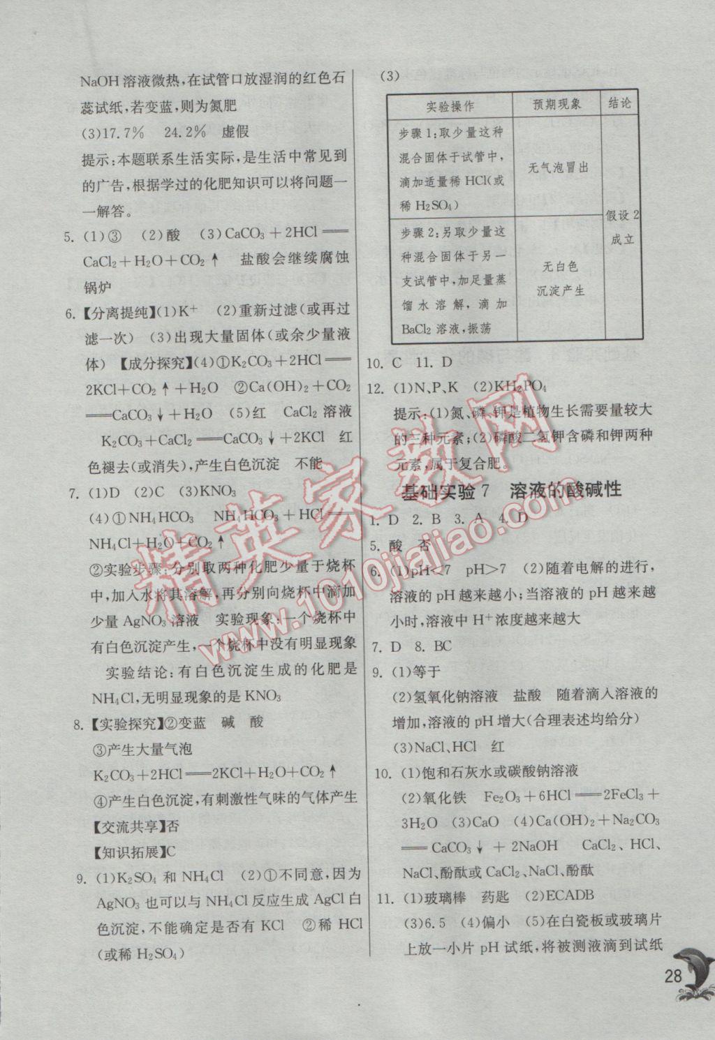 2017年实验班提优训练九年级化学下册沪教版 参考答案第28页