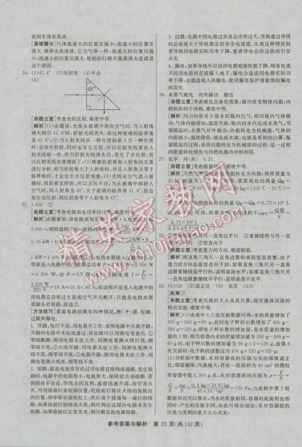 2017年春雨教育考必勝全國中考試卷精選物理 參考答案第22頁